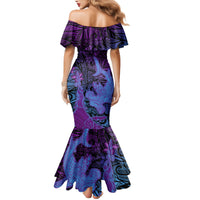 Hawaiian Volcano and Shark Family Matching Mermaid Dress and Hawaiian Shirt Polynesian and Hibiscus Pattern Violet Gradient LT03 - Polynesian Pride