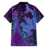 Hawaiian Volcano and Shark Family Matching Off Shoulder Maxi Dress and Hawaiian Shirt Polynesian and Hibiscus Pattern Violet Gradient LT03 - Polynesian Pride