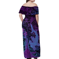 Hawaiian Volcano and Shark Family Matching Off Shoulder Maxi Dress and Hawaiian Shirt Polynesian and Hibiscus Pattern Violet Gradient LT03 - Polynesian Pride