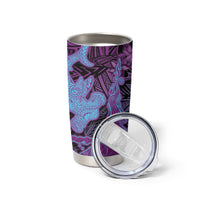 Hawaiian Volcano and Shark Tumbler Cup Polynesian and Hibiscus Pattern Violet Gradient