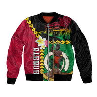 Vanuatu Nakamal and Plumeria Flowers Bomber Jacket Polynesian Pattern