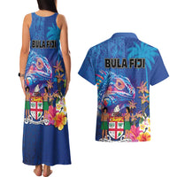 Fiji Bula Couples Matching Tank Maxi Dress and Hawaiian Shirt Tropical Plants with Palm Tree and Iguana Colorful LT03 - Polynesian Pride