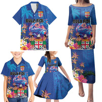 Fiji Bula Family Matching Puletasi and Hawaiian Shirt Tropical Plants with Palm Tree and Iguana Colorful LT03 - Polynesian Pride