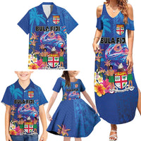 Fiji Bula Family Matching Summer Maxi Dress and Hawaiian Shirt Tropical Plants with Palm Tree and Iguana Colorful LT03 - Polynesian Pride