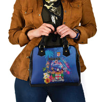 Fiji Bula Shoulder Handbag Tropical Plants with Palm Tree and Iguana Colorful