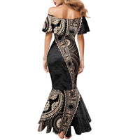 Fiji Traditional Masi Family Matching Mermaid Dress and Hawaiian Shirt Tapa Art Palm Leaves Pattern LT03 - Polynesian Pride