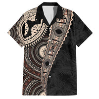 Fiji Traditional Masi Family Matching Off Shoulder Maxi Dress and Hawaiian Shirt Tapa Art Palm Leaves Pattern LT03 Dad's Shirt - Short Sleeve Brown - Polynesian Pride
