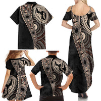 Fiji Traditional Masi Family Matching Summer Maxi Dress and Hawaiian Shirt Tapa Art Palm Leaves Pattern LT03 - Polynesian Pride