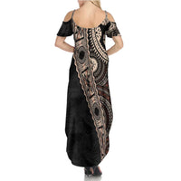 Fiji Traditional Masi Family Matching Summer Maxi Dress and Hawaiian Shirt Tapa Art Palm Leaves Pattern LT03 - Polynesian Pride