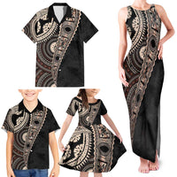 Fiji Traditional Masi Family Matching Tank Maxi Dress and Hawaiian Shirt Tapa Art Palm Leaves Pattern LT03 - Polynesian Pride