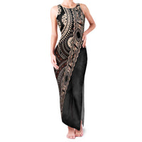 Fiji Traditional Masi Family Matching Tank Maxi Dress and Hawaiian Shirt Tapa Art Palm Leaves Pattern LT03 Mom's Dress Brown - Polynesian Pride