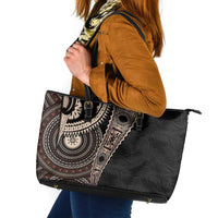 Fiji Traditional Masi Leather Tote Bag Tapa Art Palm Leaves Pattern