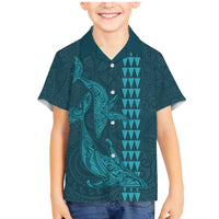 Aloha Hawaii Whale Kakau and Polynesian Tattoo Family Matching Mermaid Dress and Hawaiian Shirt Turquoise Color LT03 Son's Shirt Turquoise - Polynesian Pride