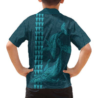 Aloha Hawaii Whale Kakau and Polynesian Tattoo Family Matching Puletasi and Hawaiian Shirt Turquoise Color LT03 - Polynesian Pride