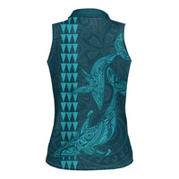 Aloha Hawaii Whale Kakau and Polynesian Tattoo Women Sleeveless Polo Shirt Turquoise Color LT03 - Polynesian Pride