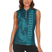 Aloha Hawaii Whale Kakau and Polynesian Tattoo Women Sleeveless Polo Shirt Turquoise Color LT03 - Polynesian Pride