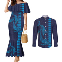 Aloha Hawaii Whale Kakau and Polynesian Tattoo Couples Matching Mermaid Dress and Long Sleeve Button Shirt Dark Navy Color LT03 Dark Navy - Polynesian Pride