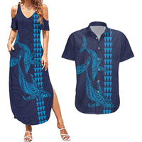Aloha Hawaii Whale Kakau and Polynesian Tattoo Couples Matching Summer Maxi Dress and Hawaiian Shirt Dark Navy Color LT03 Dark Navy - Polynesian Pride