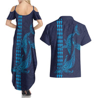Aloha Hawaii Whale Kakau and Polynesian Tattoo Couples Matching Summer Maxi Dress and Hawaiian Shirt Dark Navy Color LT03 - Polynesian Pride