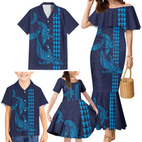 Aloha Hawaii Whale Kakau and Polynesian Tattoo Family Matching Mermaid Dress and Hawaiian Shirt Dark Navy Color LT03 - Polynesian Pride