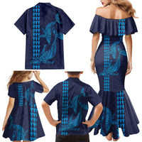 Aloha Hawaii Whale Kakau and Polynesian Tattoo Family Matching Mermaid Dress and Hawaiian Shirt Dark Navy Color LT03 - Polynesian Pride