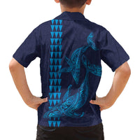 Aloha Hawaii Whale Kakau and Polynesian Tattoo Family Matching Off Shoulder Short Dress and Hawaiian Shirt Dark Navy Color LT03 - Polynesian Pride