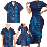 Aloha Hawaii Whale Kakau and Polynesian Tattoo Family Matching Short Sleeve Bodycon Dress and Hawaiian Shirt Dark Navy Color LT03 - Polynesian Pride