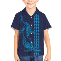 Aloha Hawaii Whale Kakau and Polynesian Tattoo Family Matching Short Sleeve Bodycon Dress and Hawaiian Shirt Dark Navy Color LT03 Son's Shirt Dark Navy - Polynesian Pride