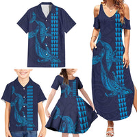 Aloha Hawaii Whale Kakau and Polynesian Tattoo Family Matching Summer Maxi Dress and Hawaiian Shirt Dark Navy Color LT03 - Polynesian Pride