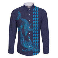 Aloha Hawaii Whale Kakau and Polynesian Tattoo Family Matching Tank Maxi Dress and Hawaiian Shirt Dark Navy Color LT03 Dad's Shirt - Long Sleeve Dark Navy - Polynesian Pride