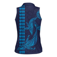 Aloha Hawaii Whale Kakau and Polynesian Tattoo Women Sleeveless Polo Shirt Dark Navy Color LT03 - Polynesian Pride