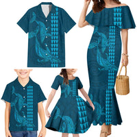 Aloha Hawaii Whale Kakau and Polynesian Tattoo Family Matching Mermaid Dress and Hawaiian Shirt Light Blue Color LT03 - Polynesian Pride
