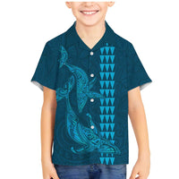 Aloha Hawaii Whale Kakau and Polynesian Tattoo Family Matching Mermaid Dress and Hawaiian Shirt Light Blue Color LT03 Son's Shirt Light Blue - Polynesian Pride