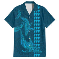 Aloha Hawaii Whale Kakau and Polynesian Tattoo Family Matching Off Shoulder Short Dress and Hawaiian Shirt Light Blue Color LT03 Dad's Shirt - Short Sleeve Light Blue - Polynesian Pride