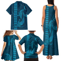 Aloha Hawaii Whale Kakau and Polynesian Tattoo Family Matching Tank Maxi Dress and Hawaiian Shirt Light Blue Color LT03 - Polynesian Pride