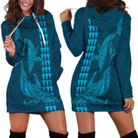 Aloha Hawaii Whale Kakau and Polynesian Tattoo Hoodie Dress Light Blue Color LT03 - Polynesian Pride
