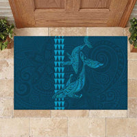 Aloha Hawaii Whale Kakau and Polynesian Tattoo Rubber Doormat Light Blue Color