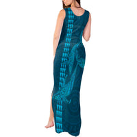 Aloha Hawaii Whale Kakau and Polynesian Tattoo Tank Maxi Dress Light Blue Color