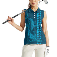 Aloha Hawaii Whale Kakau and Polynesian Tattoo Women Sleeveless Polo Shirt Light Blue Color LT03 - Polynesian Pride