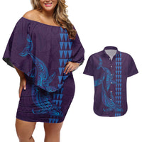 Aloha Hawaii Whale Kakau and Polynesian Tattoo Couples Matching Off Shoulder Short Dress and Hawaiian Shirt Purple Color LT03 Purple - Polynesian Pride