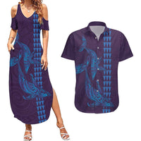 Aloha Hawaii Whale Kakau and Polynesian Tattoo Couples Matching Summer Maxi Dress and Hawaiian Shirt Purple Color LT03 Purple - Polynesian Pride