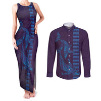 Aloha Hawaii Whale Kakau and Polynesian Tattoo Couples Matching Tank Maxi Dress and Long Sleeve Button Shirt Purple Color LT03 Purple - Polynesian Pride