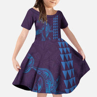 Aloha Hawaii Whale Kakau and Polynesian Tattoo Family Matching Off The Shoulder Long Sleeve Dress and Hawaiian Shirt Purple Color LT03 Daughter's Dress Purple - Polynesian Pride