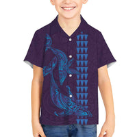 Aloha Hawaii Whale Kakau and Polynesian Tattoo Family Matching Short Sleeve Bodycon Dress and Hawaiian Shirt Purple Color LT03 Son's Shirt Purple - Polynesian Pride