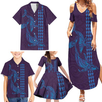 Aloha Hawaii Whale Kakau and Polynesian Tattoo Family Matching Summer Maxi Dress and Hawaiian Shirt Purple Color LT03 - Polynesian Pride