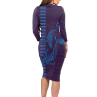 Aloha Hawaii Whale Kakau and Polynesian Tattoo Long Sleeve Bodycon Dress Purple Color LT03 - Polynesian Pride