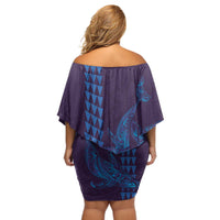 Aloha Hawaii Whale Kakau and Polynesian Tattoo Off Shoulder Short Dress Purple Color LT03 - Polynesian Pride