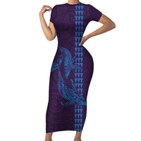 Aloha Hawaii Whale Kakau and Polynesian Tattoo Short Sleeve Bodycon Dress Purple Color LT03 Long Dress Purple - Polynesian Pride