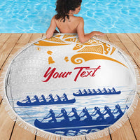 Personalised Hawaiki Nui Va'a French Polynesian Pattern Beach Blanket White Color LT03 - Polynesian Pride