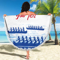 Personalised Hawaiki Nui Va'a French Polynesian Pattern Beach Blanket White Color LT03 - Polynesian Pride